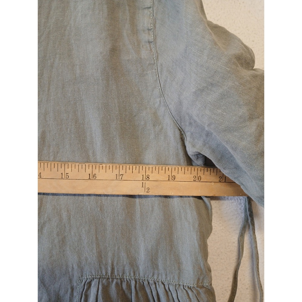 Sigrid Olsen 100% linen blouse lagenlook peasent medium sage green Tunic - Picture 5 of 8